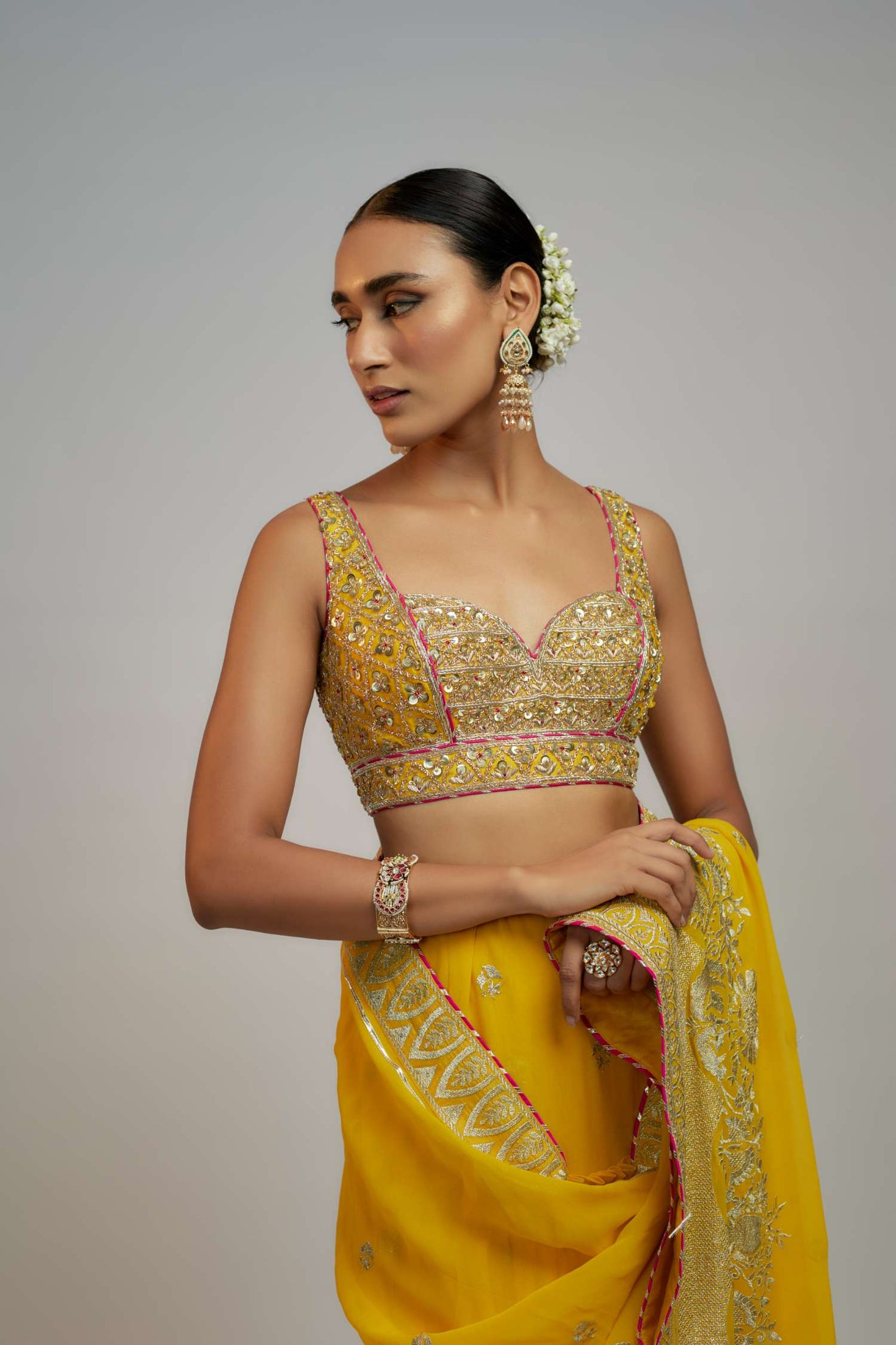 Yellow Golconda Imroz Saree Set- front view