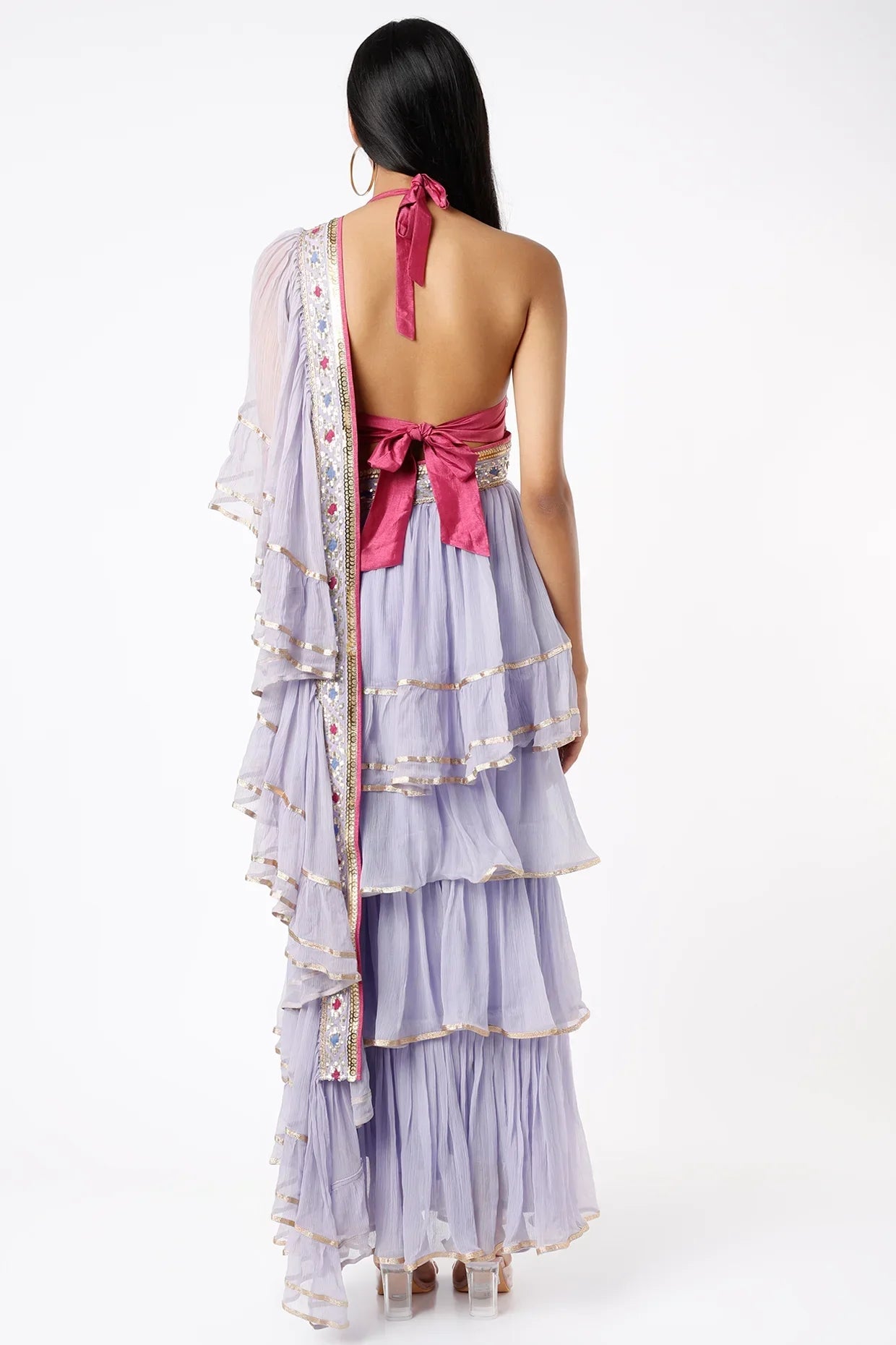 Idris frill Saree Set- back view