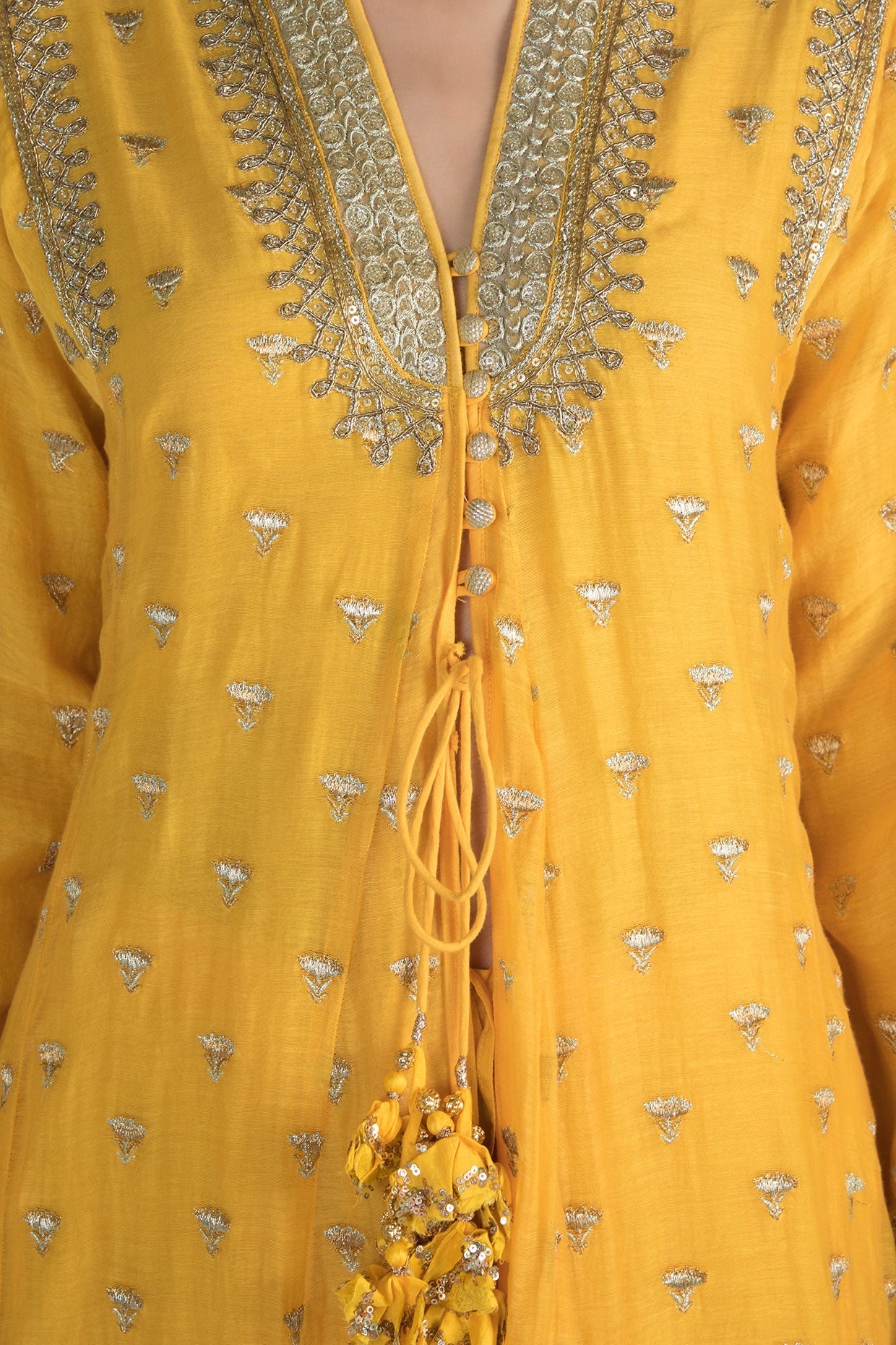 Meera Yellow Jacket Palazzo Set- close view