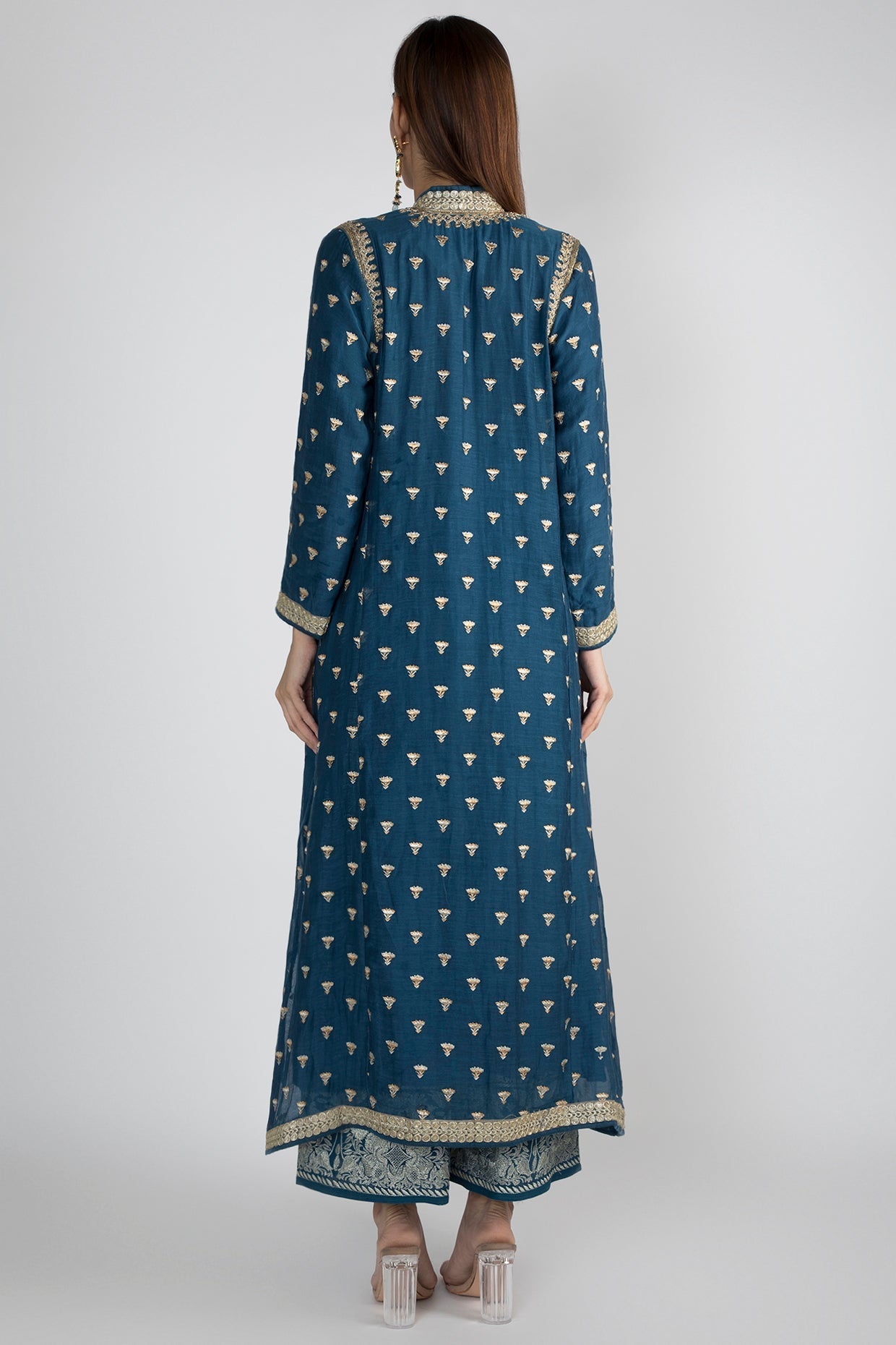Meera Blue Jacket Palazzo Set- back view