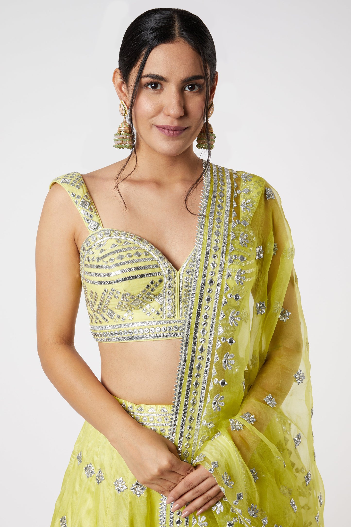 Women's Designer Chand Lime Lehenga Set | Gopi Vaid