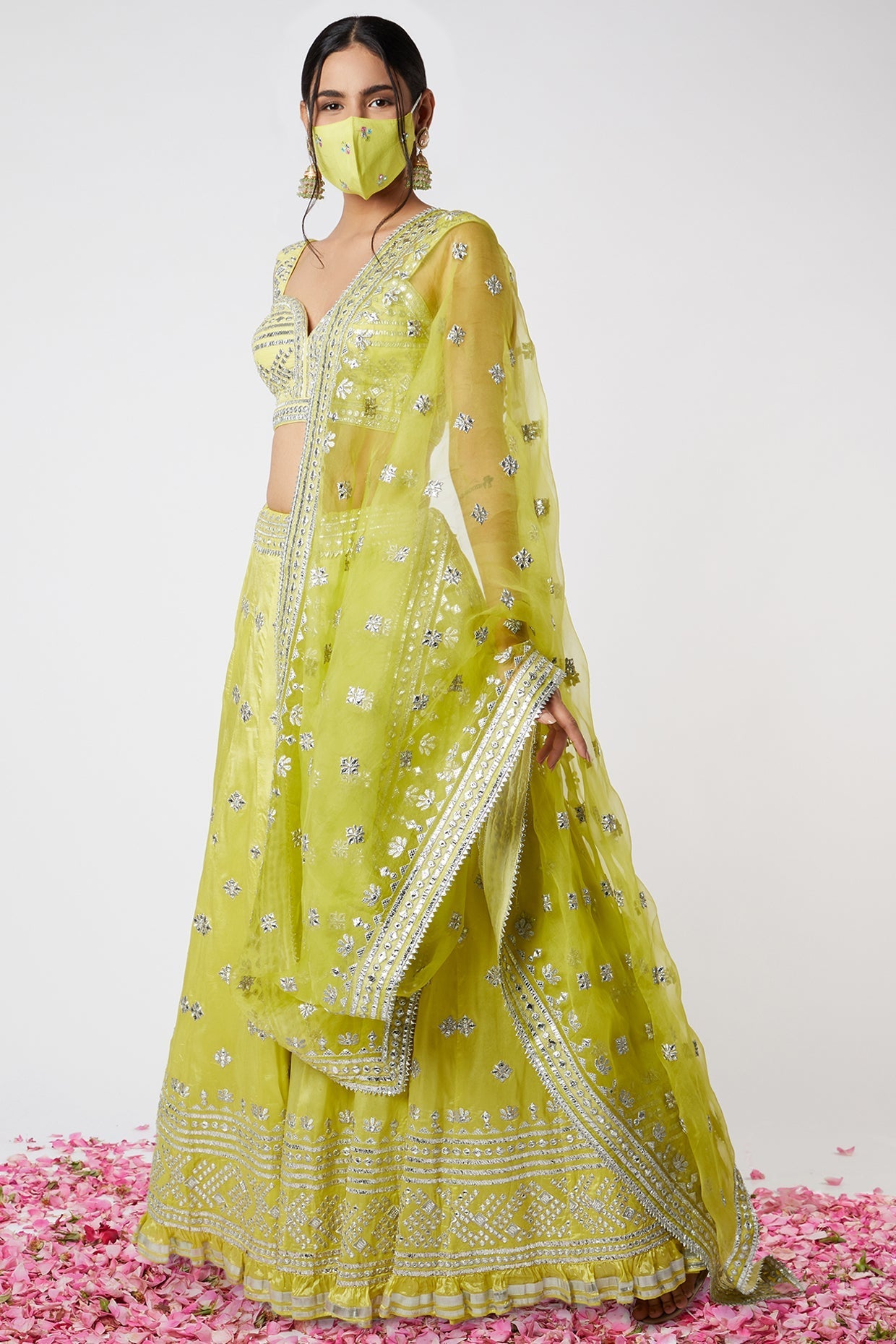 Women's Designer Chand Lime Lehenga Set | Gopi Vaid