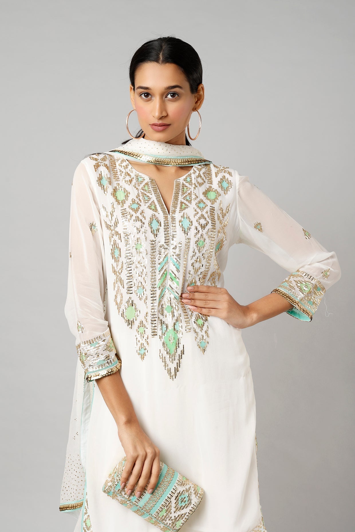 Rabia long kurta with plain sharara