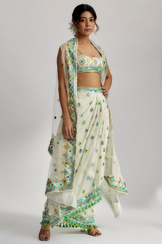 Imrat Cape Set With Skirt Set- front view