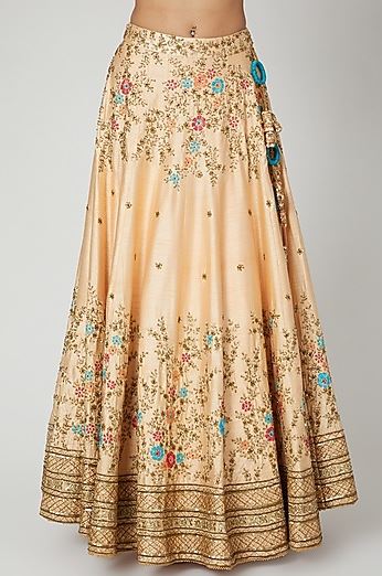 Peach Aari & Zardosi Embroidered Lehenga Set