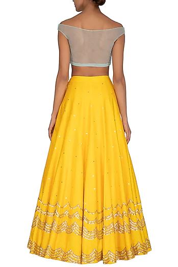 Yellow & Aqua Blue Embroidered Lehenga Set
