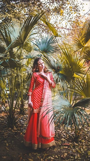 Coral Peach Kurta With Gharara and Dupatta Set