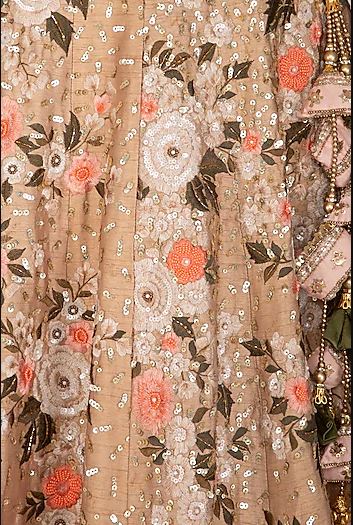 Beige & Peach Dupion Silk Lehenga Set