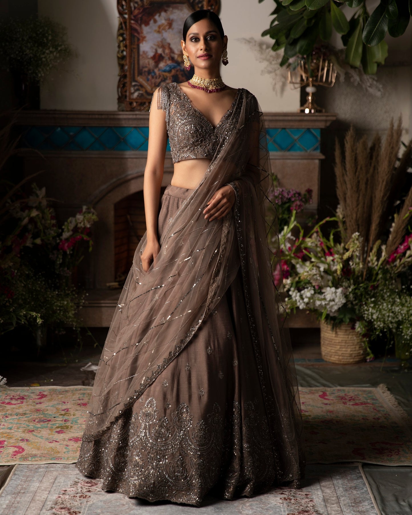 Mouse Grey Lehenga Set