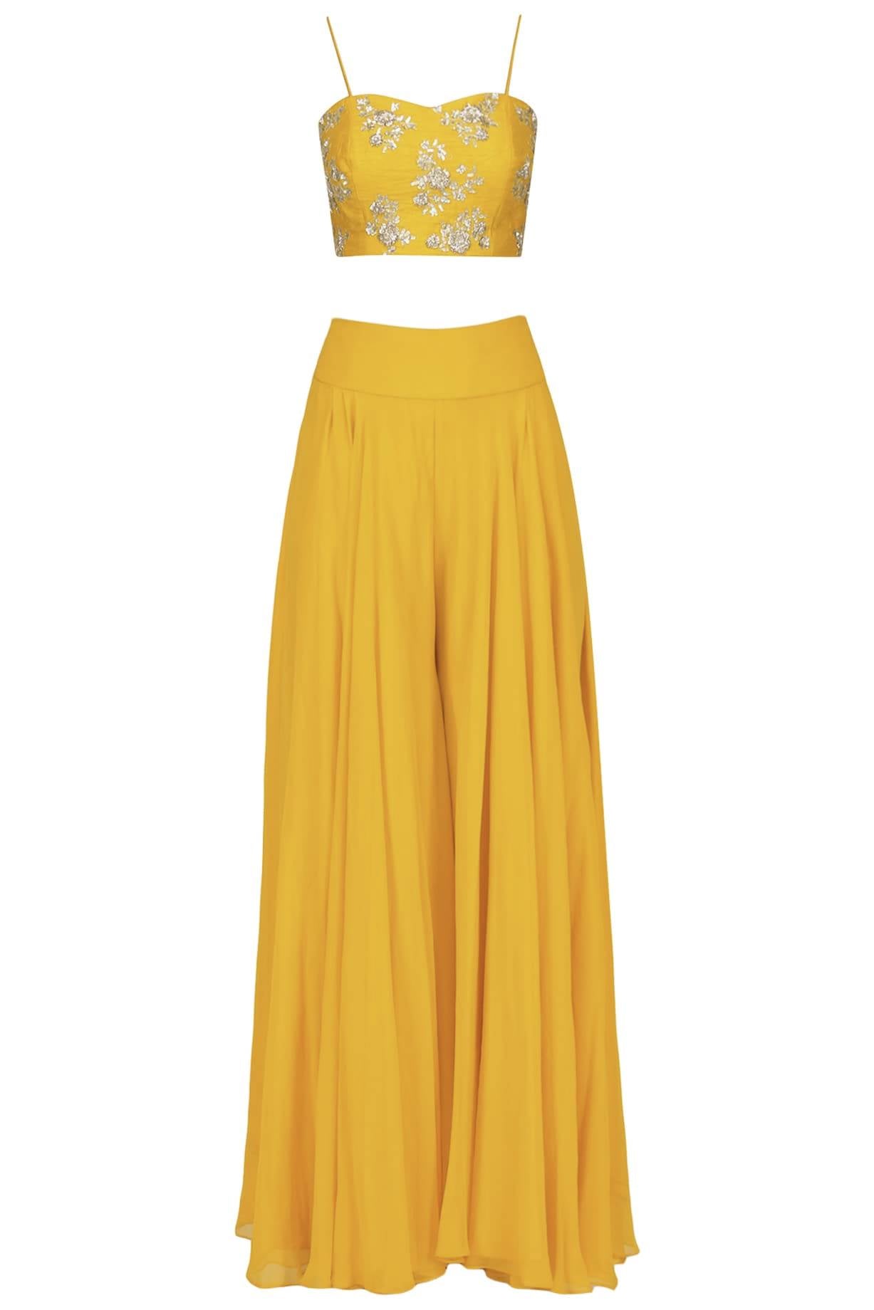 Mustard bustier, sharara and Mint cape