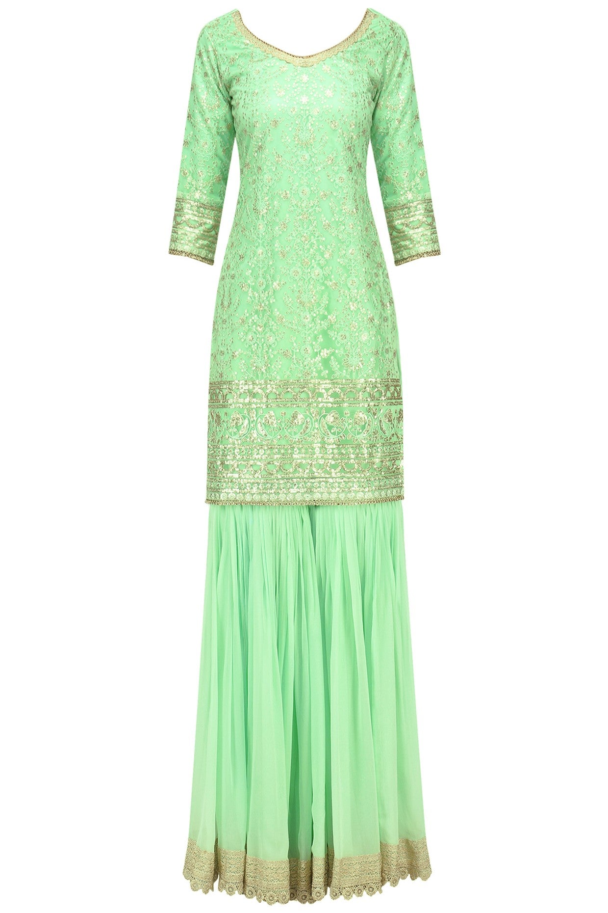 Mint kurta mint pleated gharara & dupatta