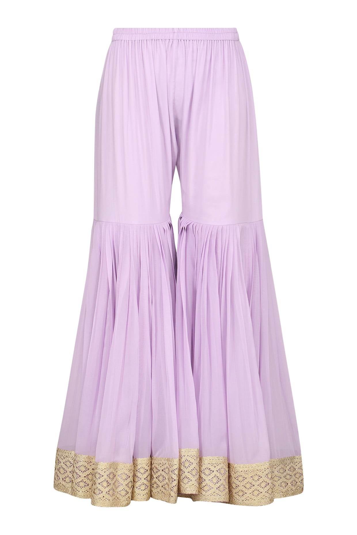 Lavender Embroidered Kurta With Gharara & Dupatta
