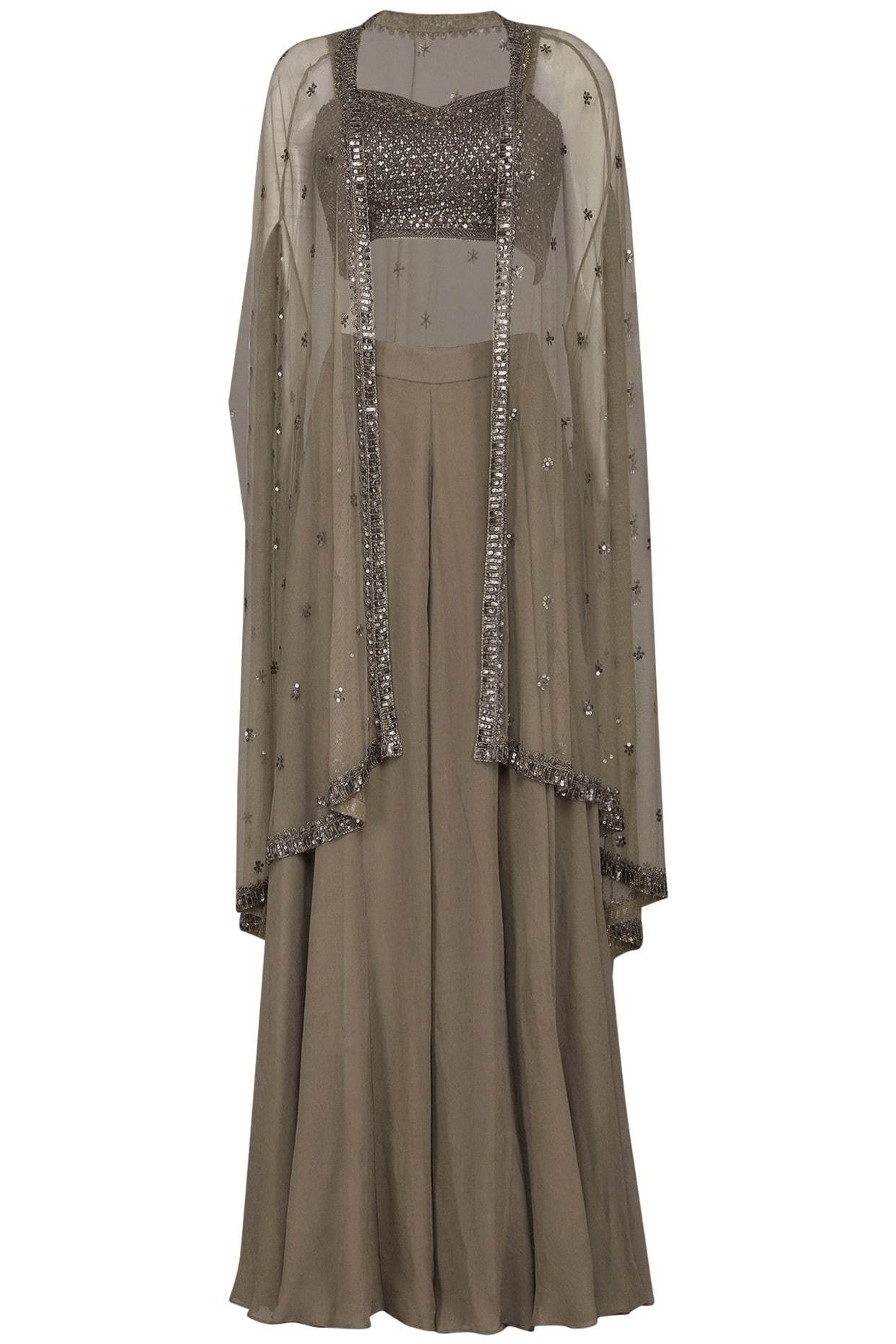 Brown Bustier Brown Sharara & Cape