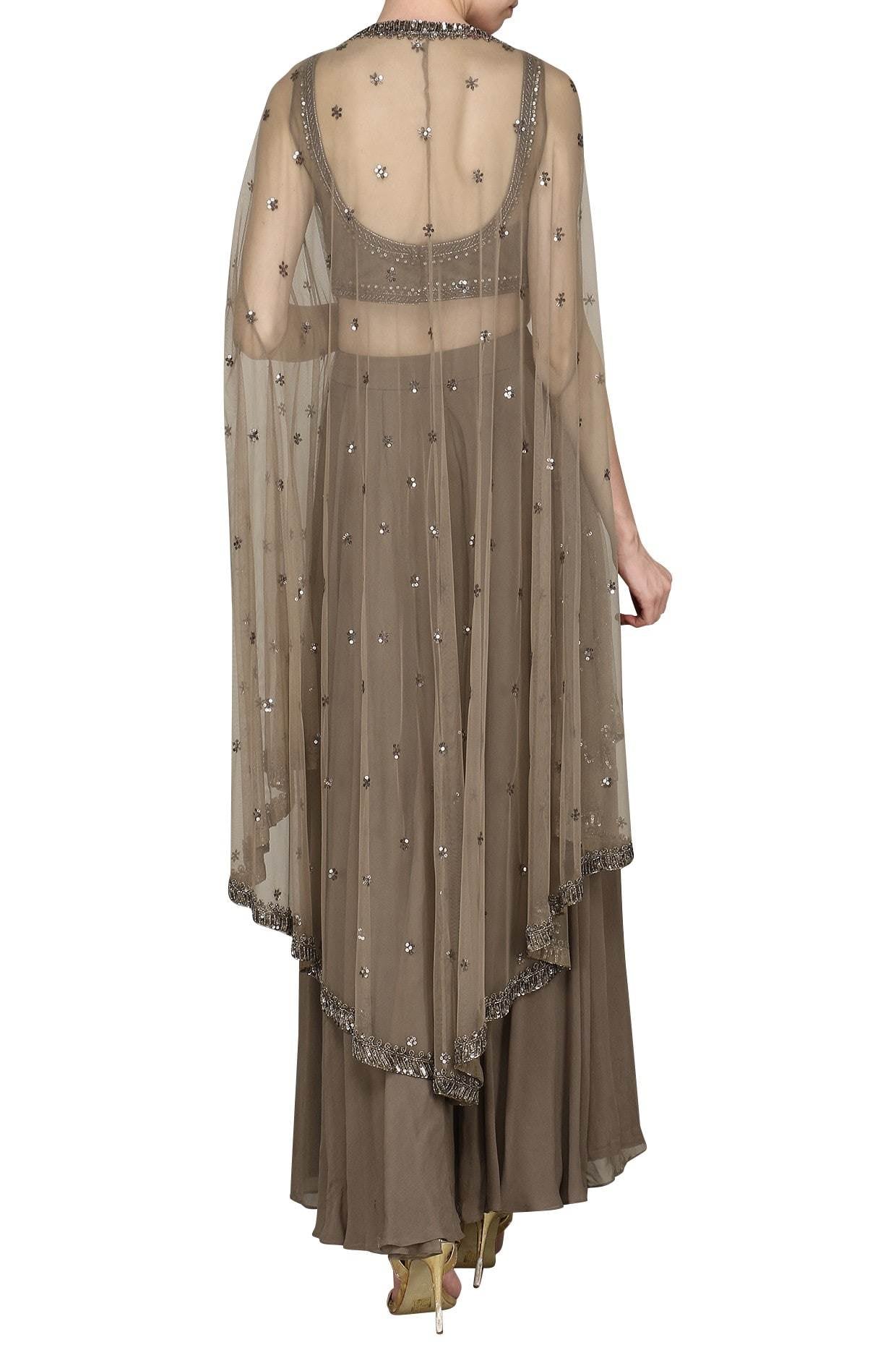 Brown Bustier Brown Sharara & Cape