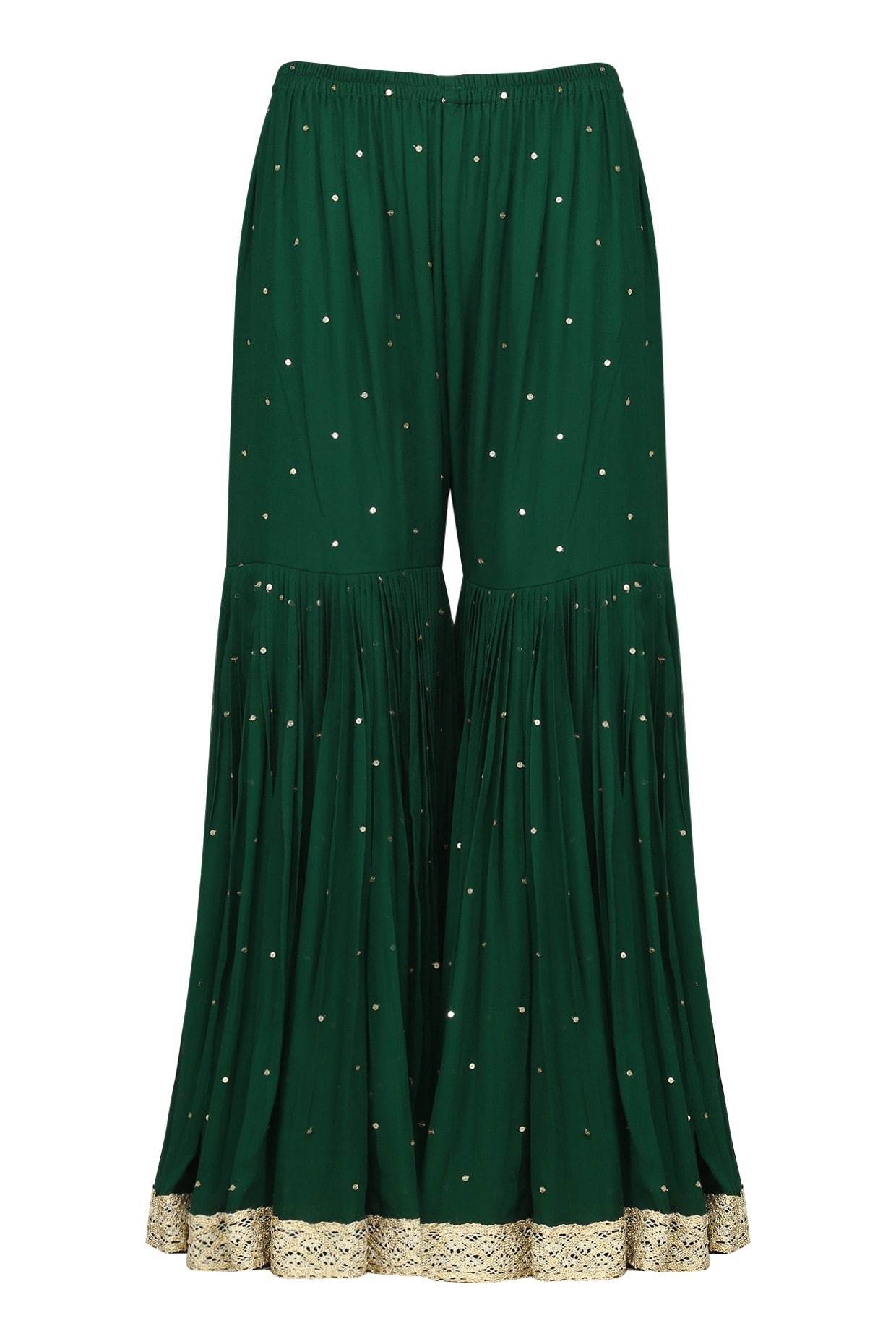 Green Embroidered Kurta With Gharara & Dupatta