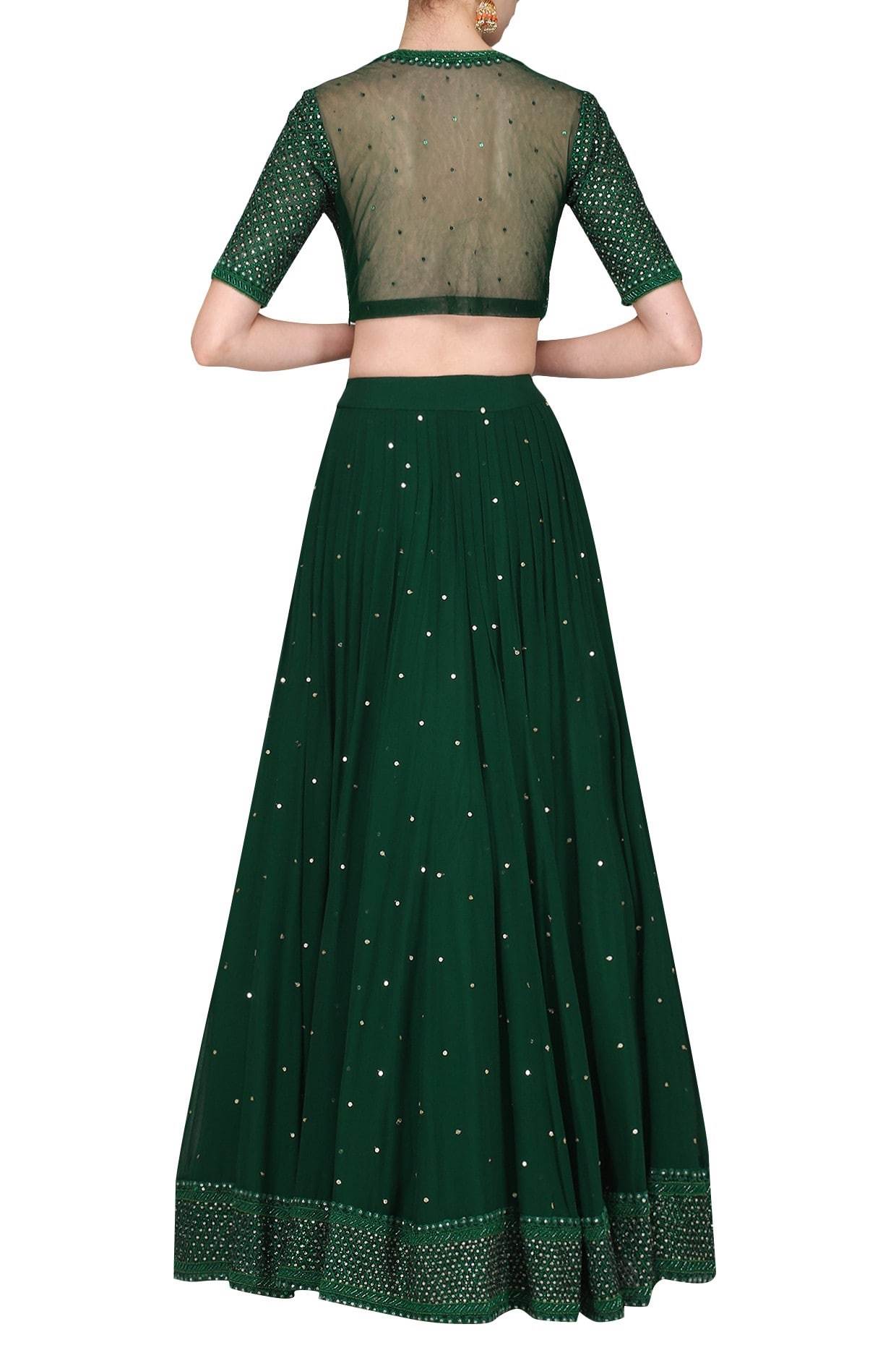 Dark Green Embroidered Lehenga Set