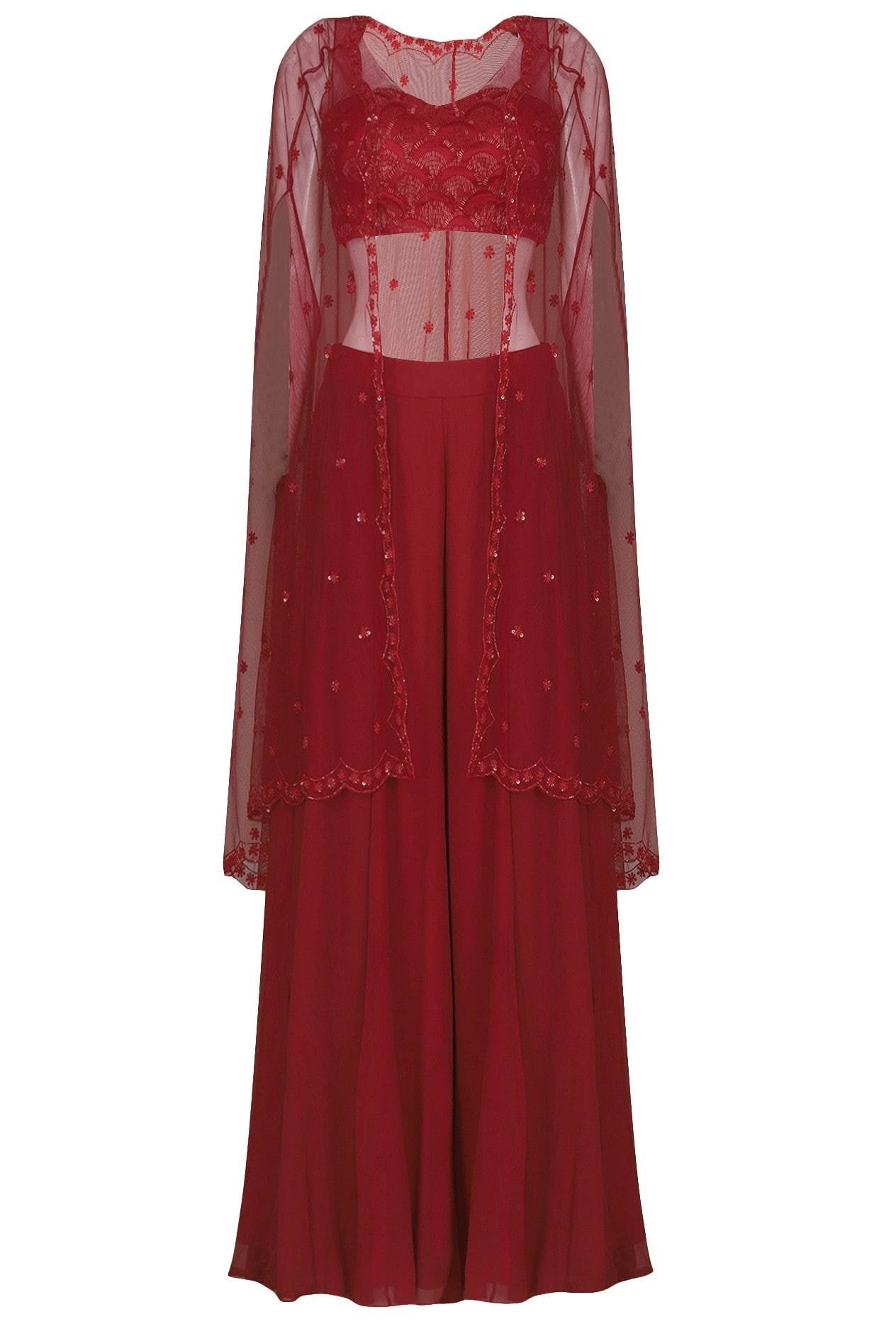 Maroon Bustier Sharara & Cape