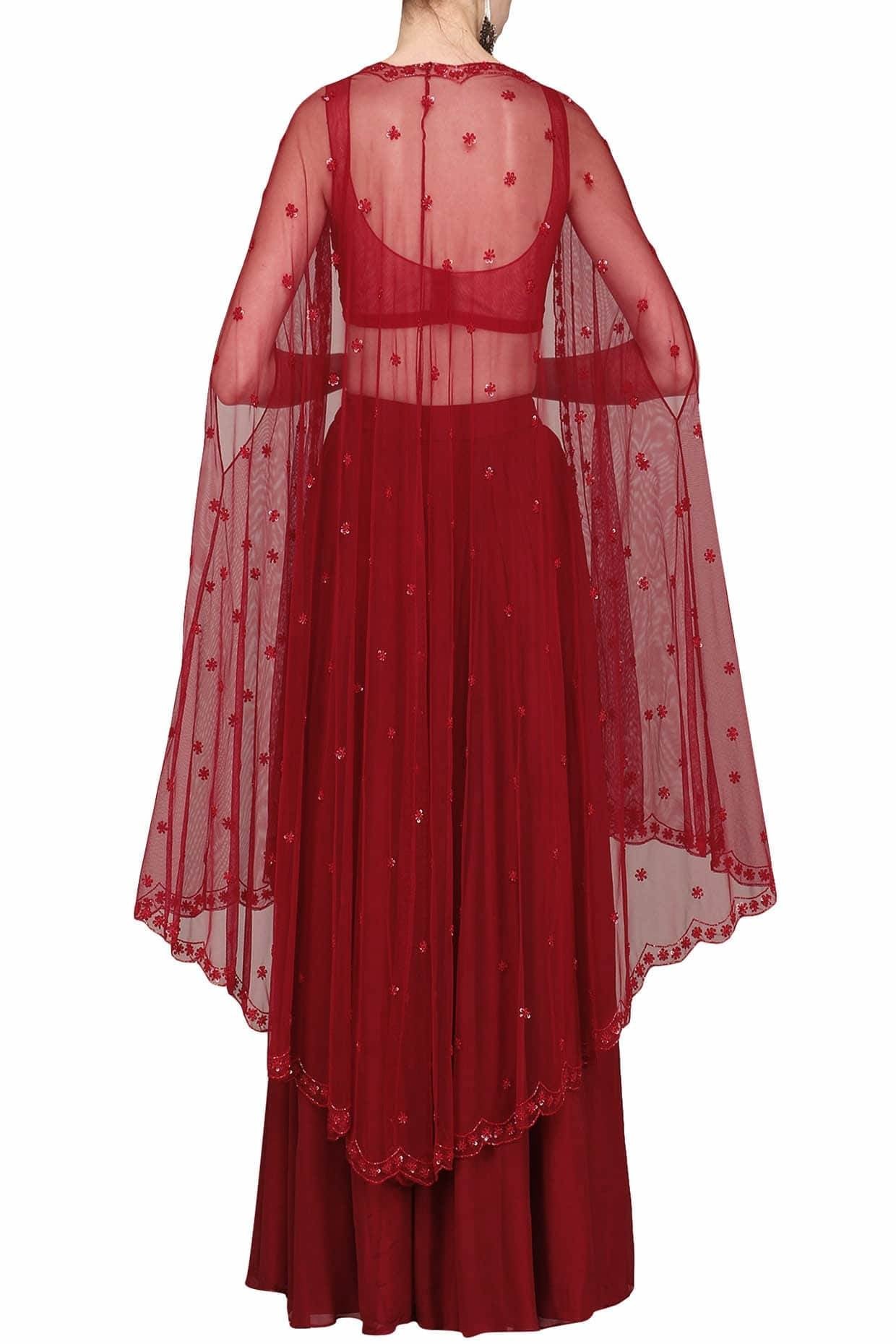 Maroon Bustier Sharara & Cape