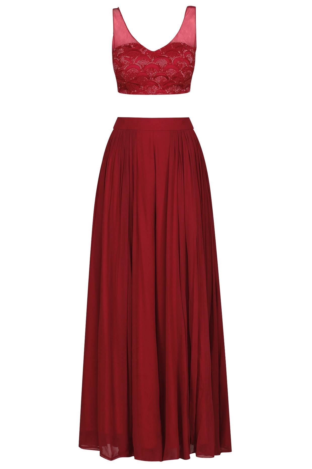 Maroon Bustier Sharara & Cape