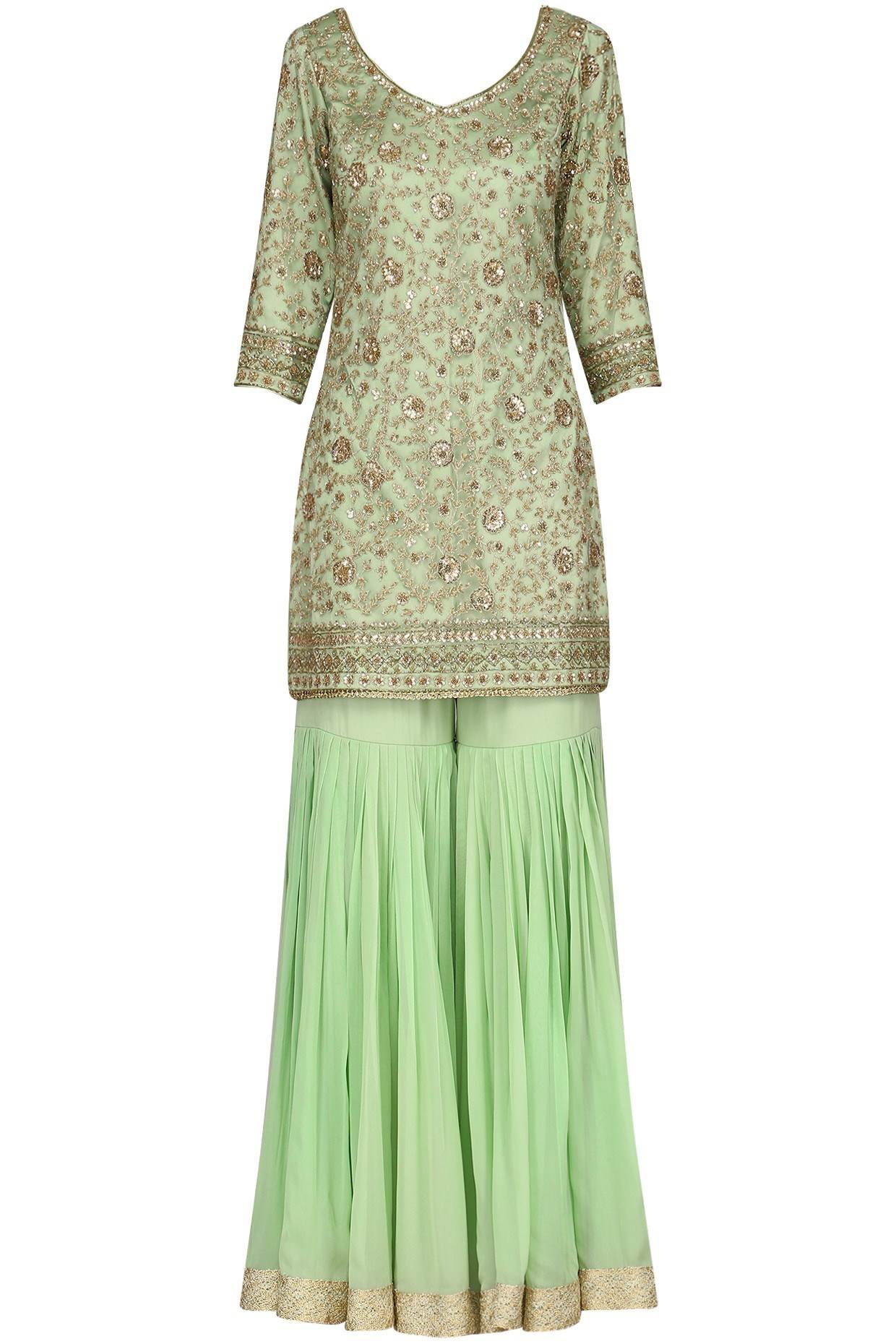 Fern Green Kurta With Gharara & Dupatta Set