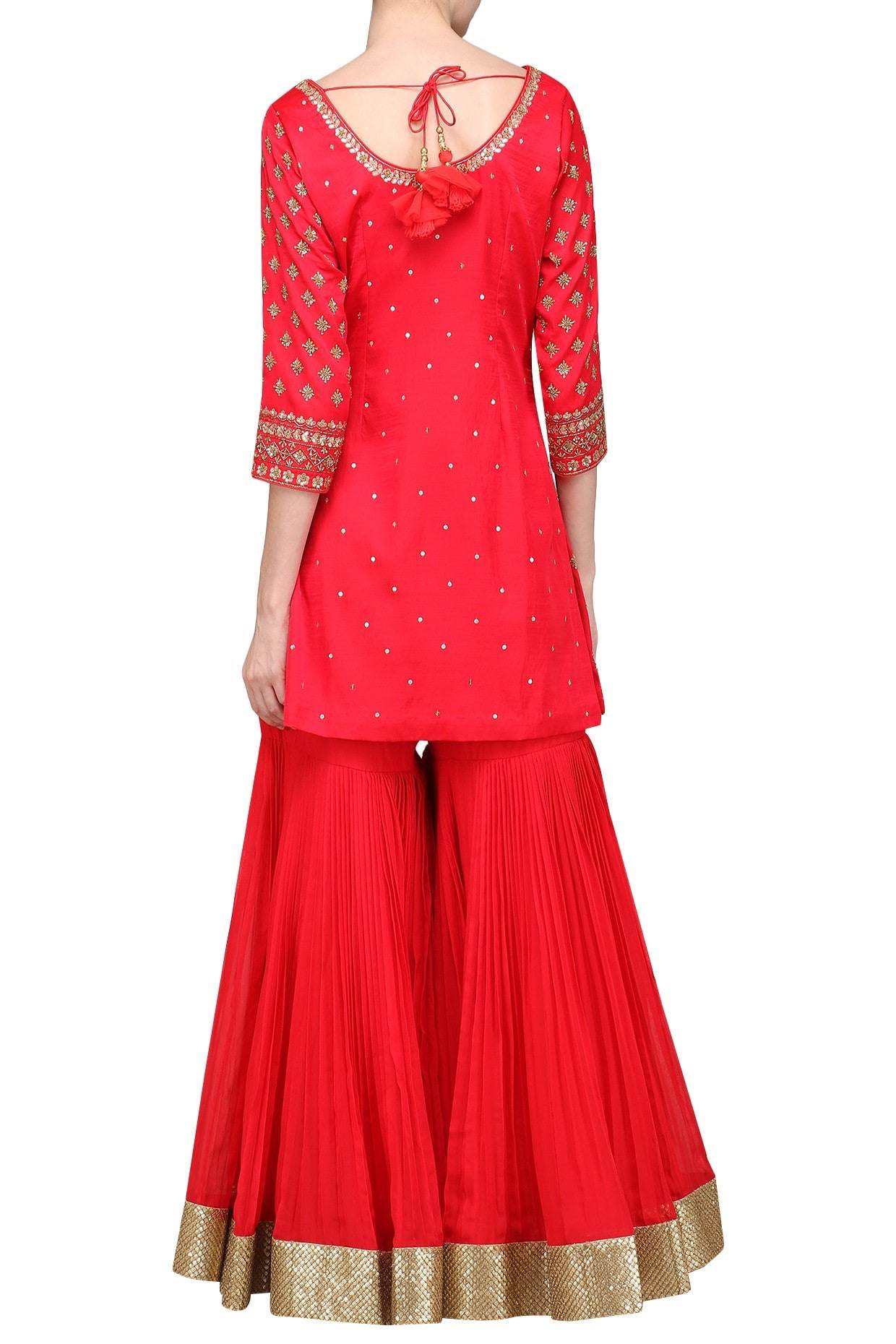 Coral Peach Kurta With Gharara and Dupatta Set