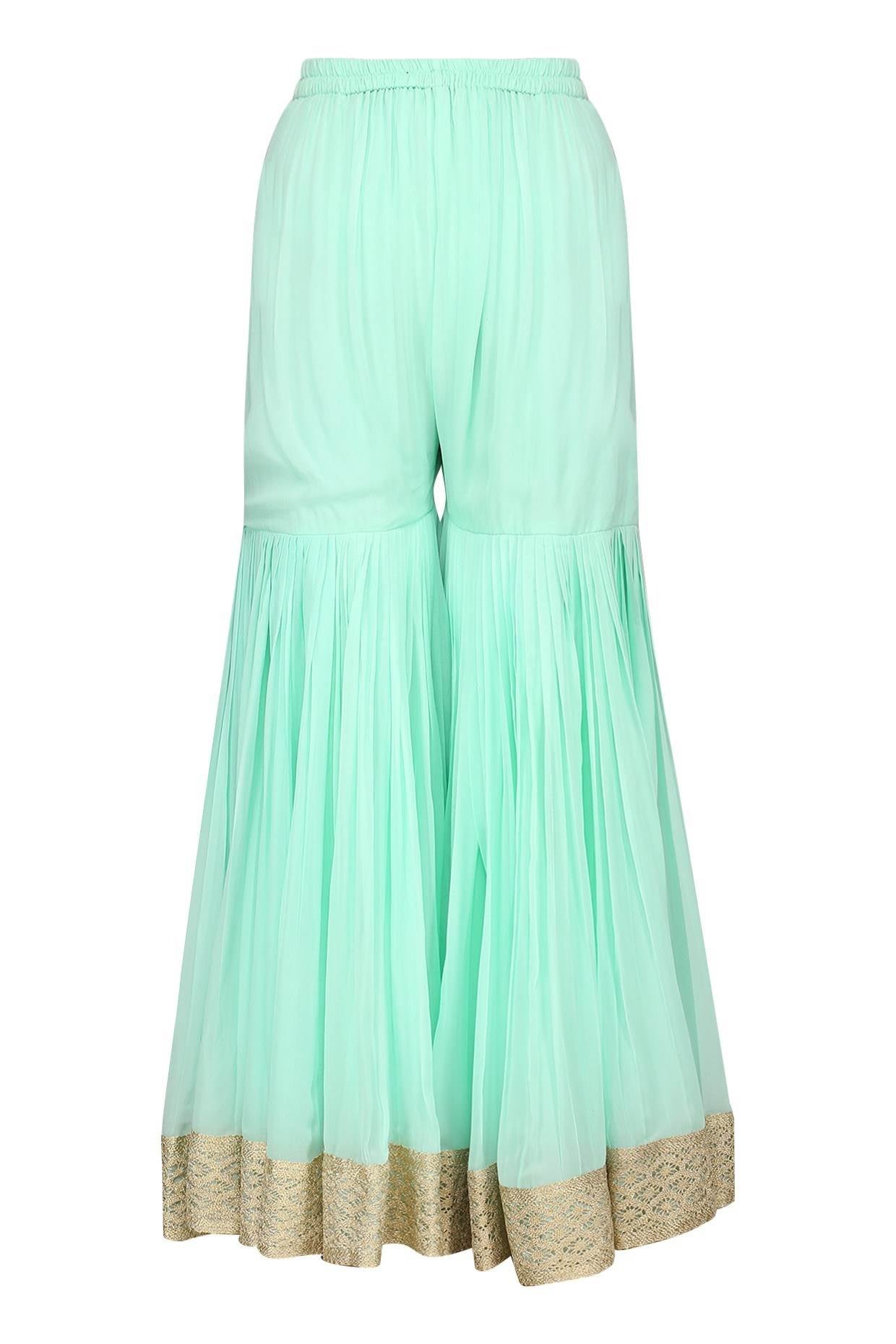 Aqua Kurta With Gharara & Dupatta Set