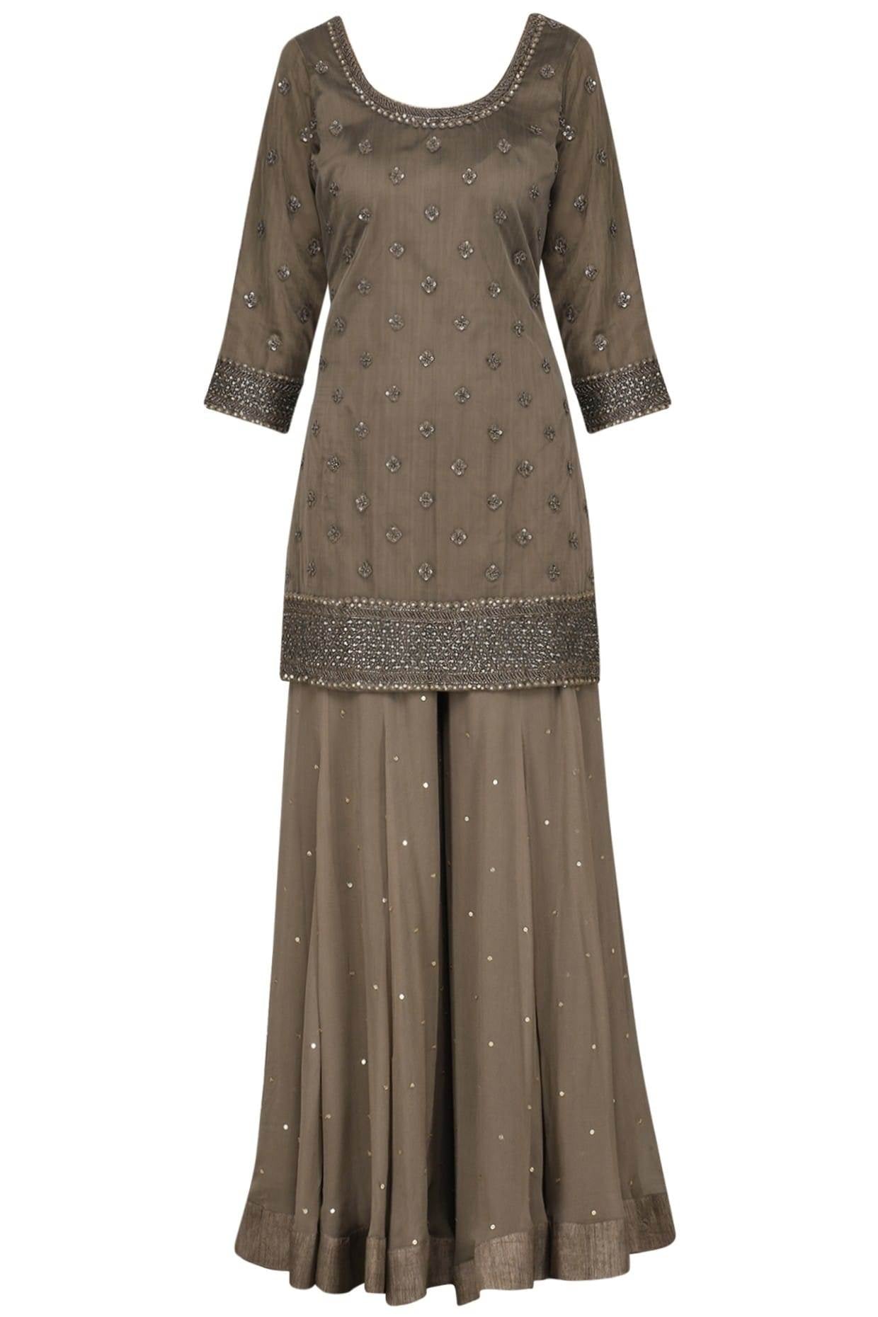 Brown Kurta With Gharara & Dupatta Set
