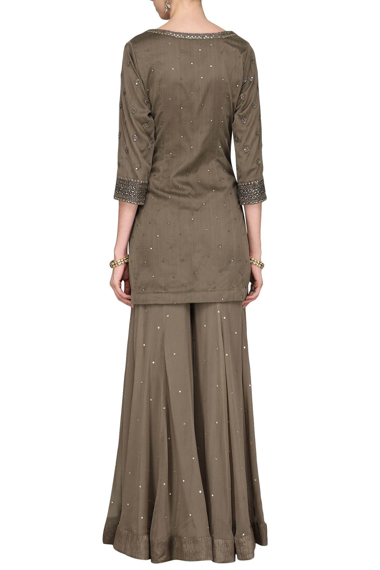 Brown Kurta With Gharara & Dupatta Set