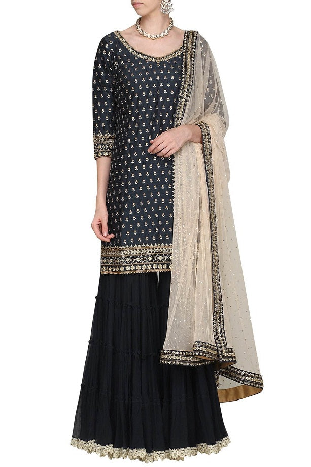 Blue Kurta With Gharara & Dupatta set