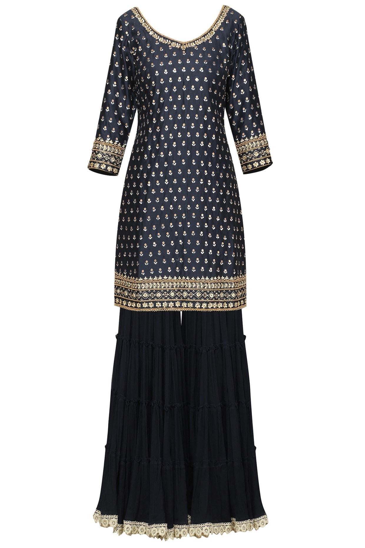 Blue Kurta With Gharara & Dupatta set