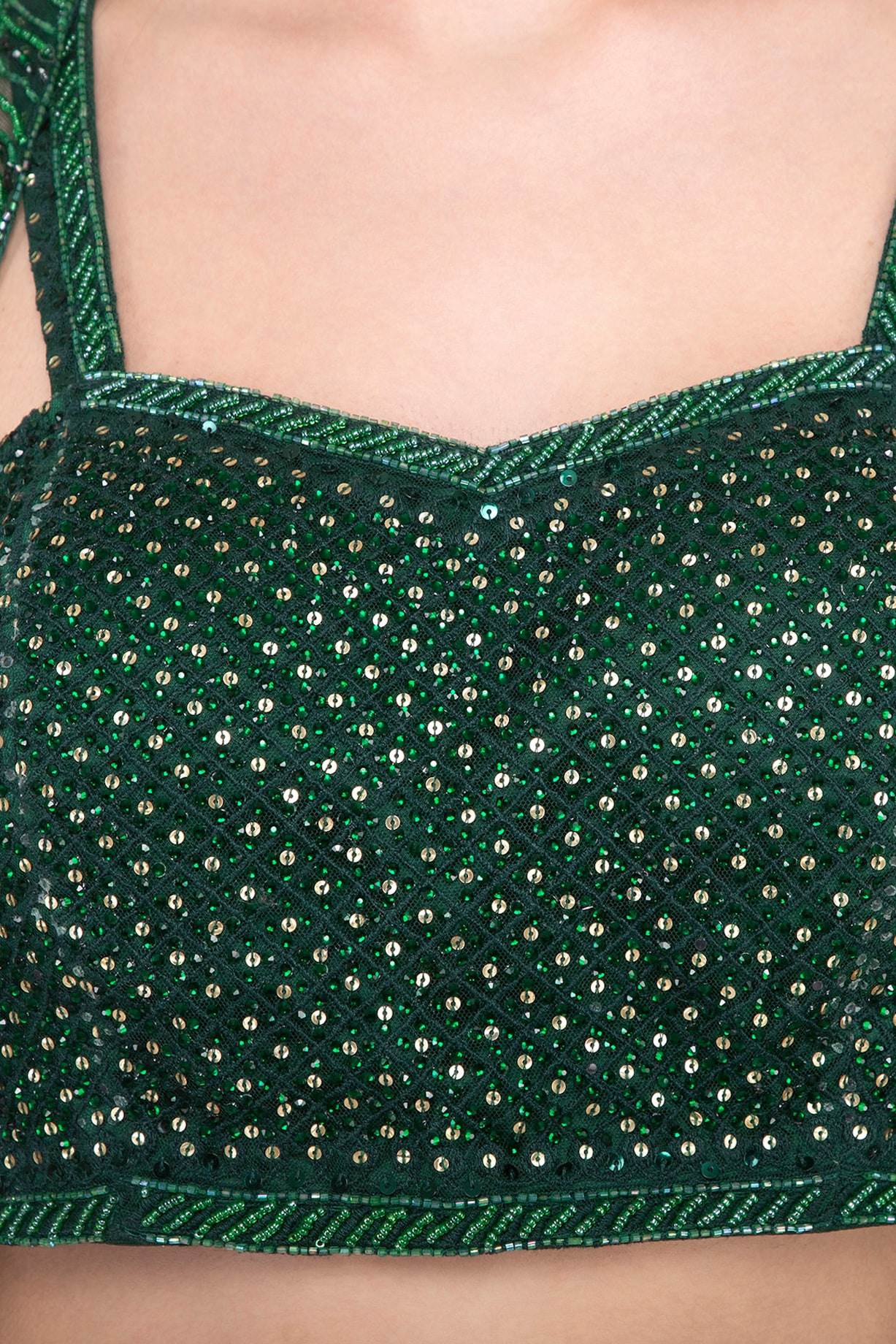 Green Embroidered Bustier With Sharara Pants & Cape