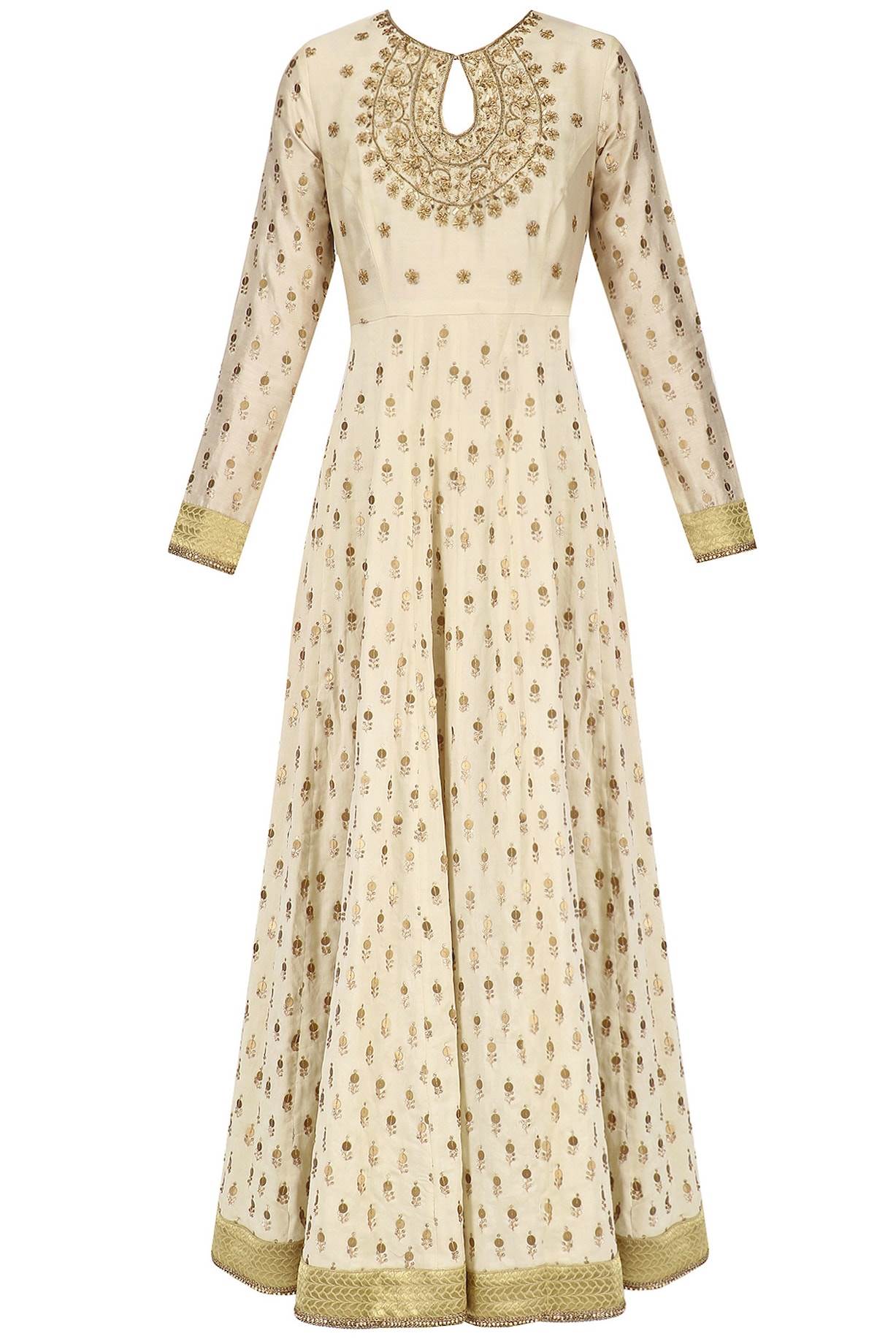Offwhite Chanderi Anarkali With Plazo & Rose Pink Net Dupatta