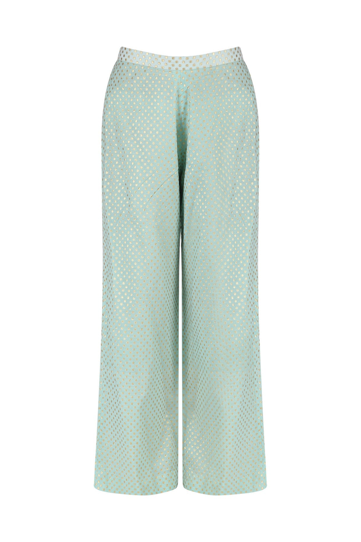 Peach Chanderi Kurta With Aqua Plazo & Mint Dupatta