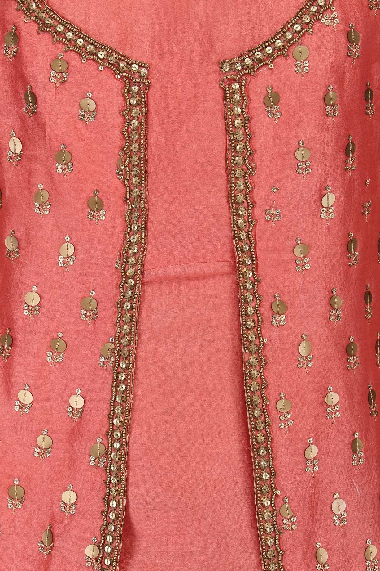 Peach Chanderi Kurta With Aqua Plazo & Mint Dupatta