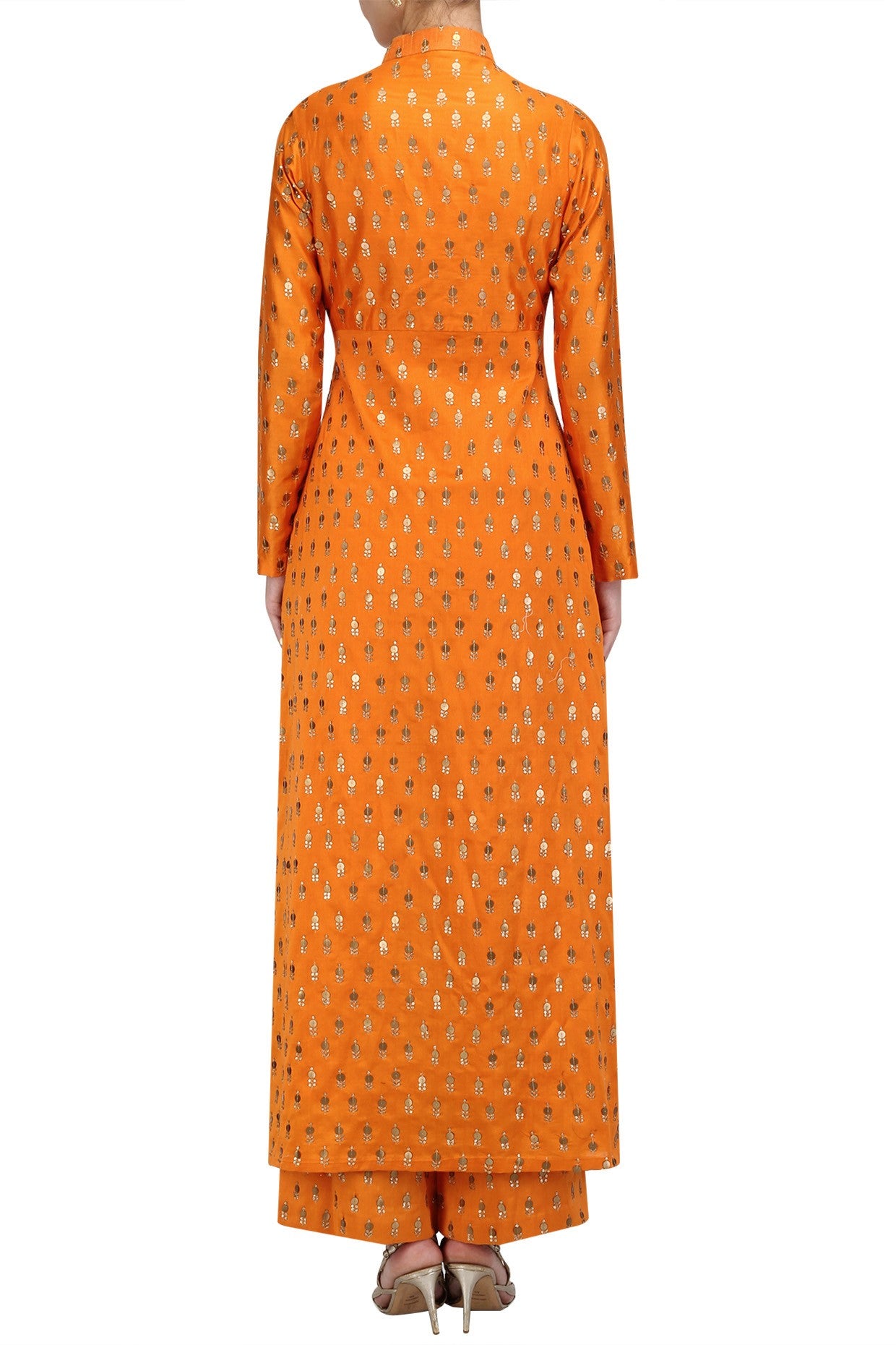 Orange Chanderi Kurta With Plazo & Dupatta