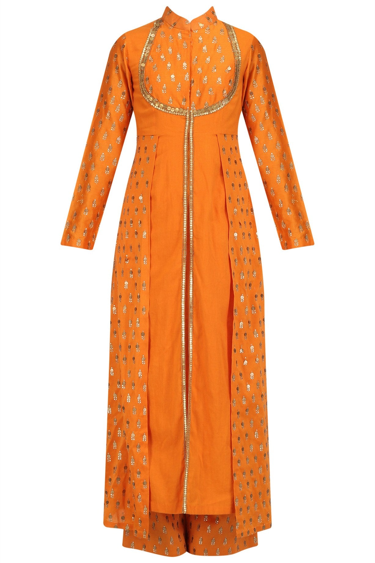 Orange Chanderi Kurta With Plazo & Dupatta