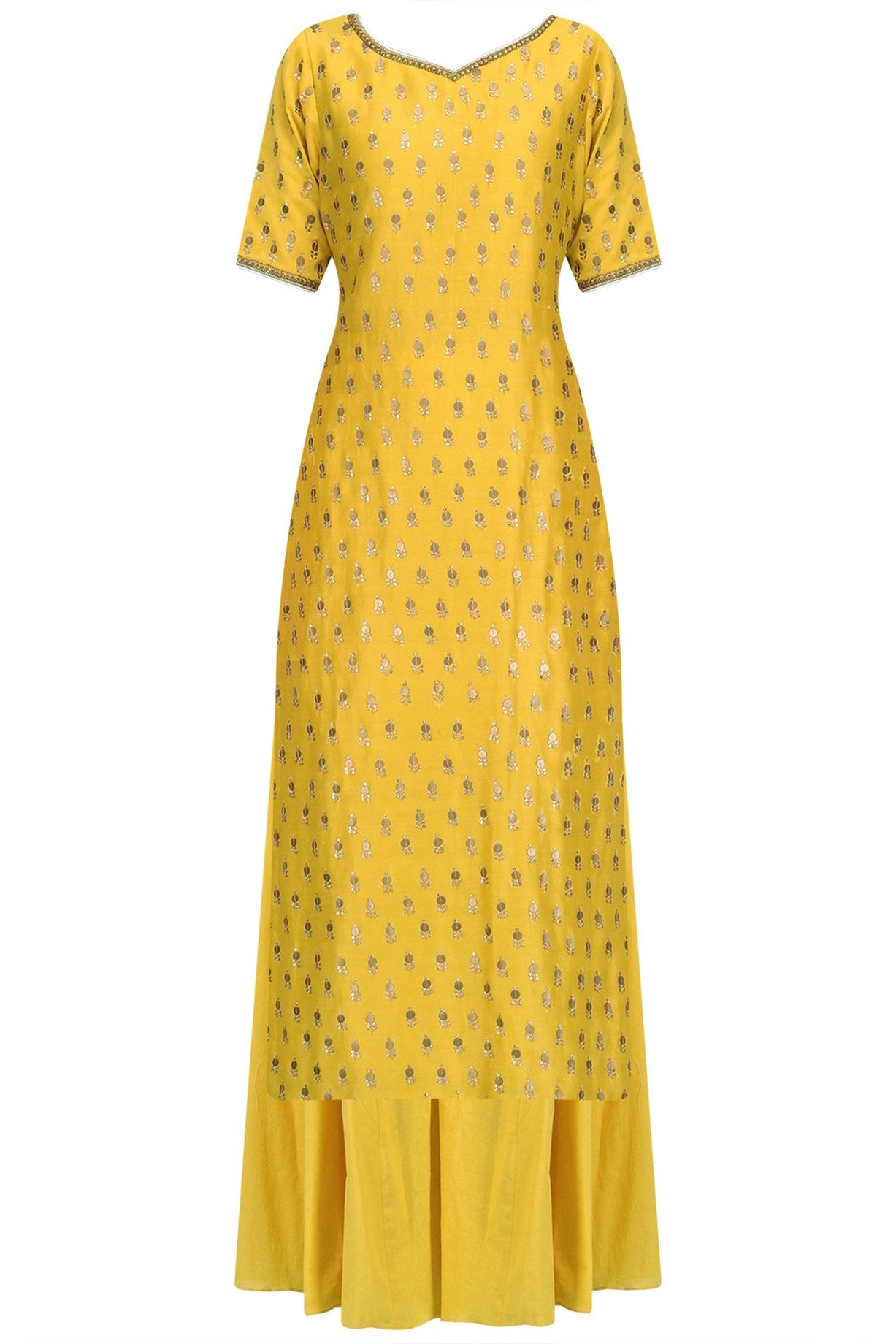 Yellow Chanderi Kurta With Sharara & Dupataa