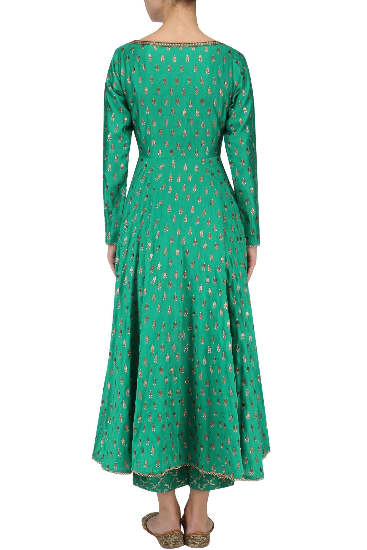 Green Chanderi Kurta With Plazo & Dupatta