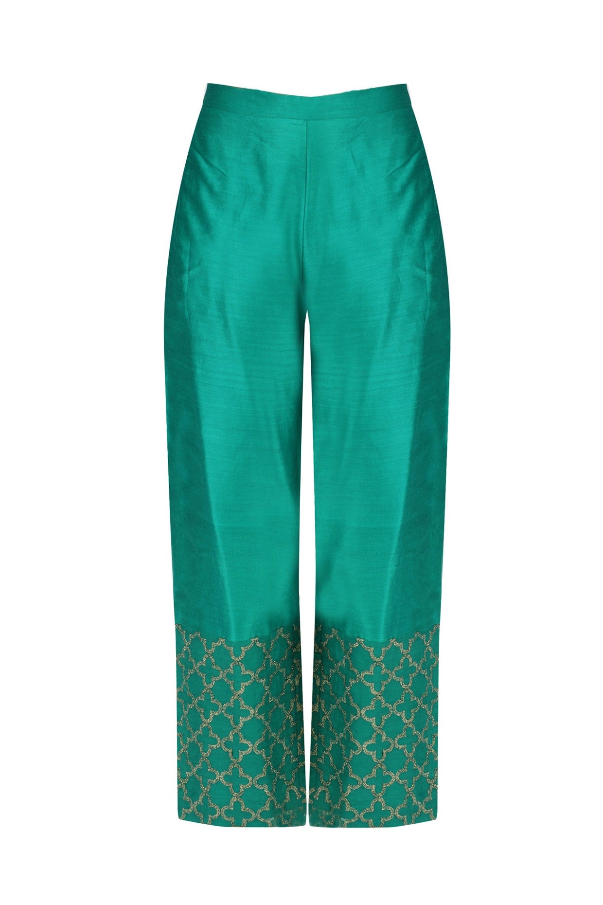 Green Chanderi Kurta With Plazo & Dupatta