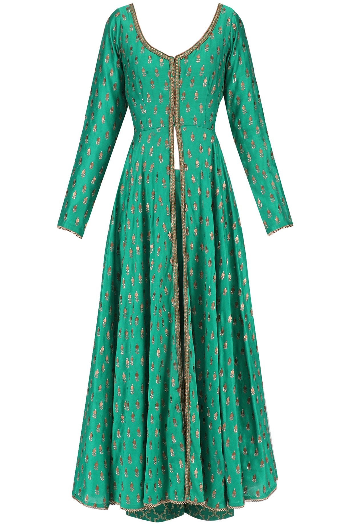 Green Chanderi Kurta With Plazo & Dupatta