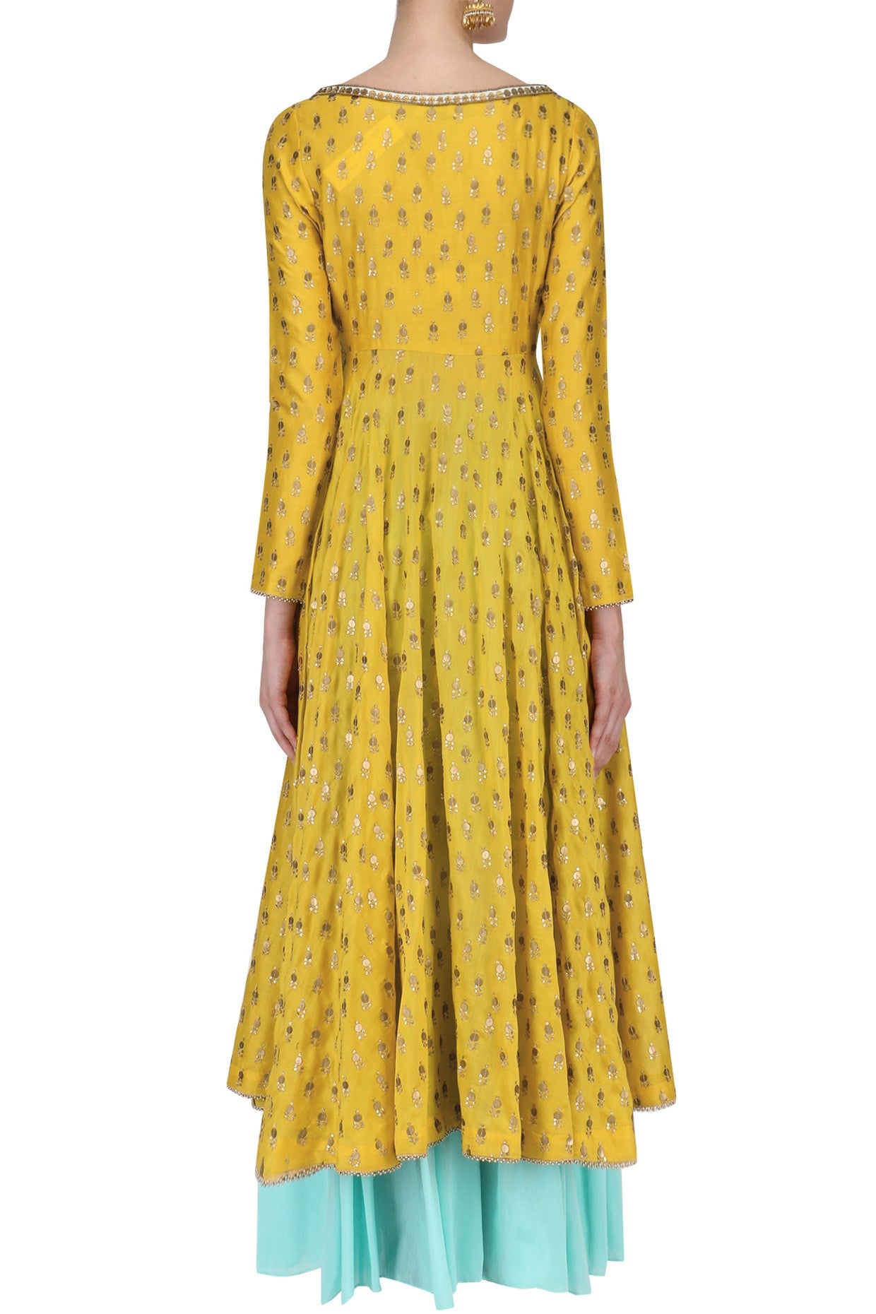 Yellow Chanderi Kurta With Aqua Sharara & Dupatta