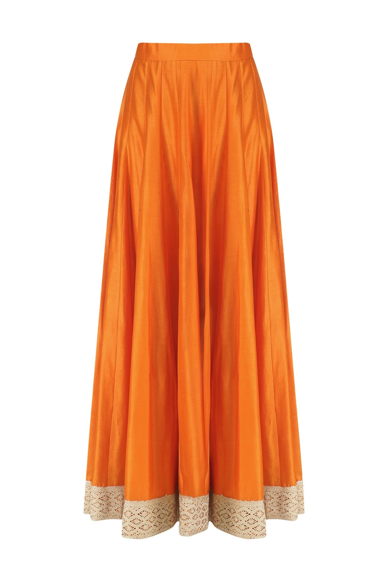 Orange Chanderi Peplum With Skirt & Mint Net Dupatta