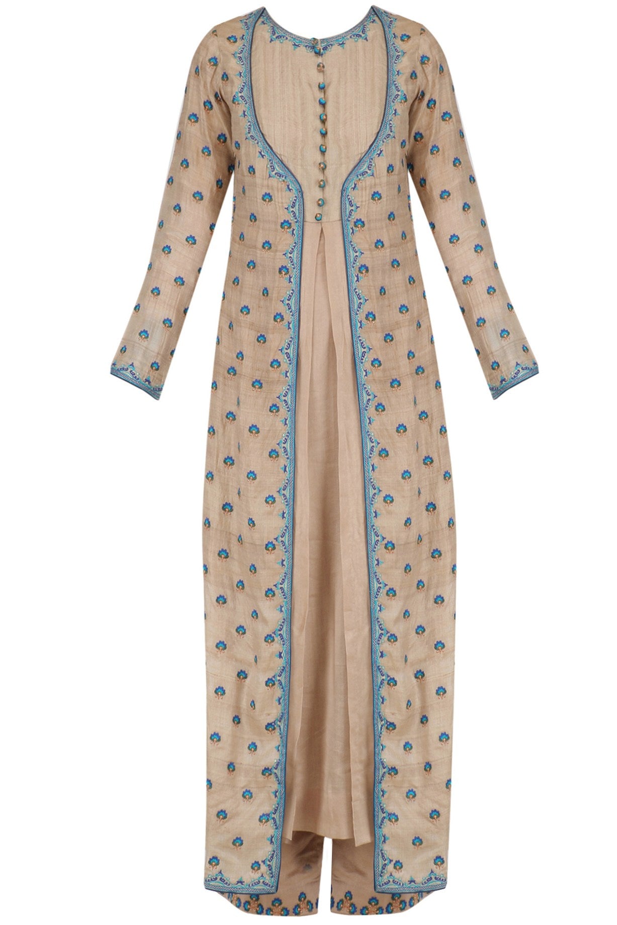 Baige Blue Jacket Style Suit Set
