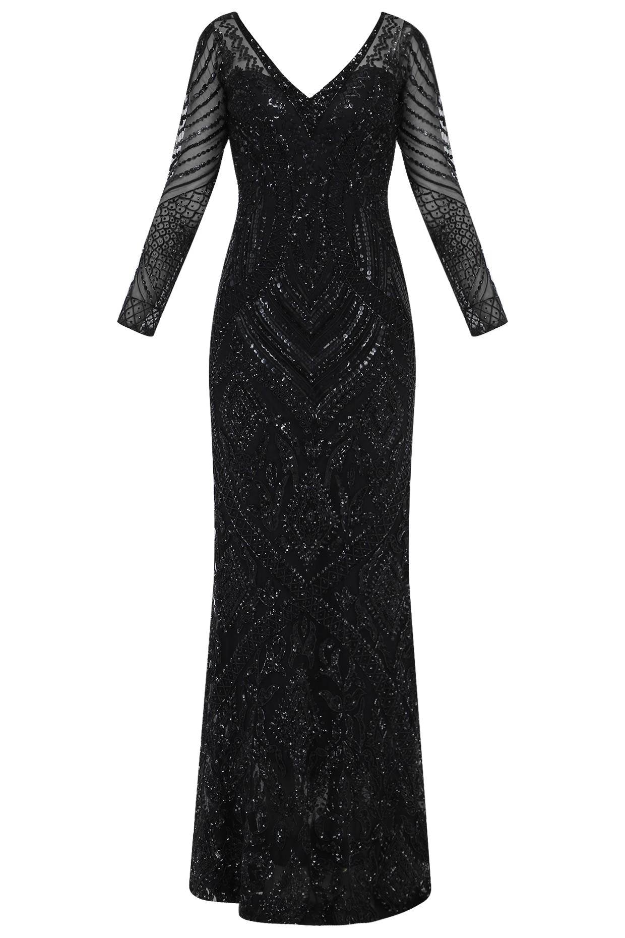 Black Embroidered Straight Gown