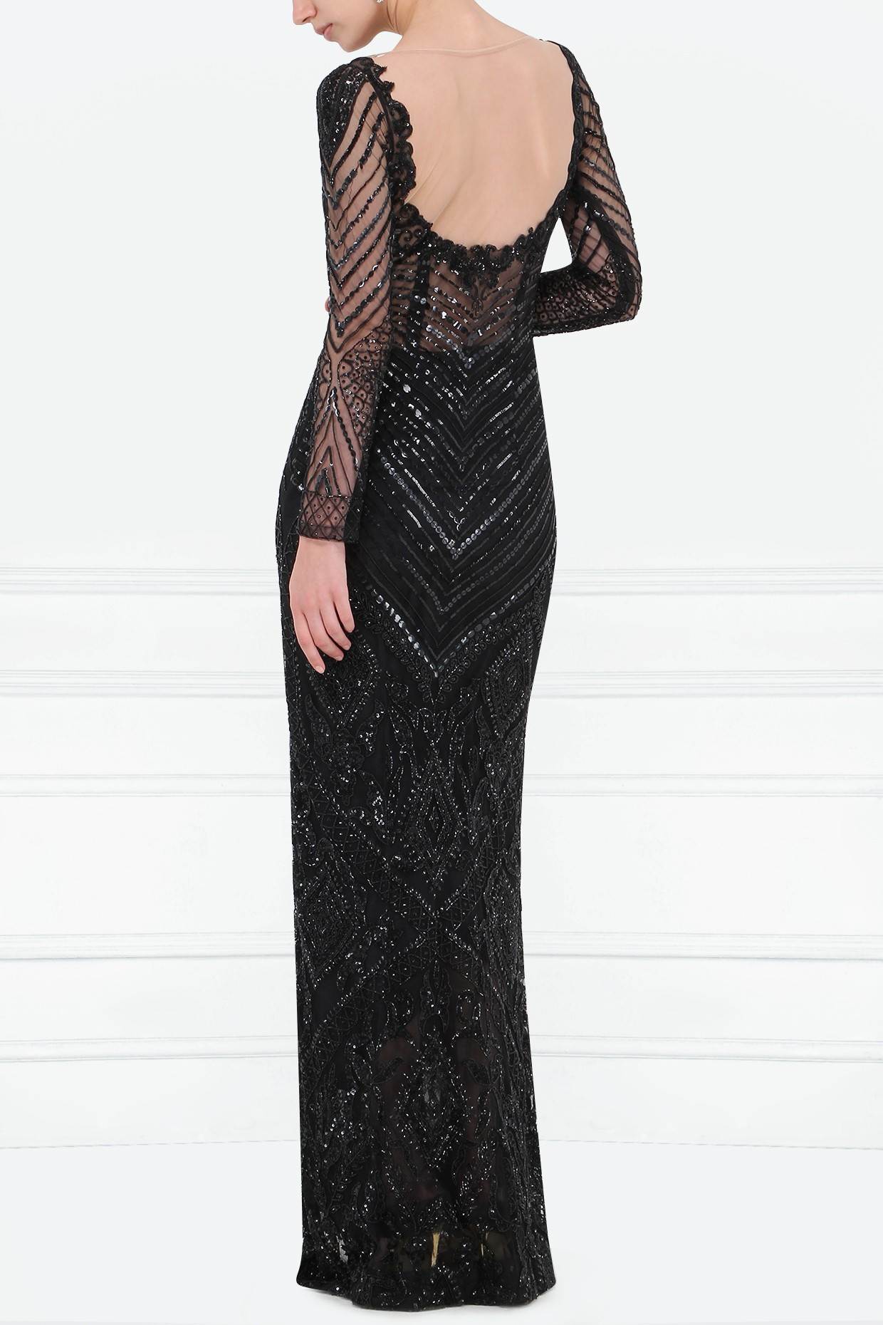 Black Embroidered Straight Gown