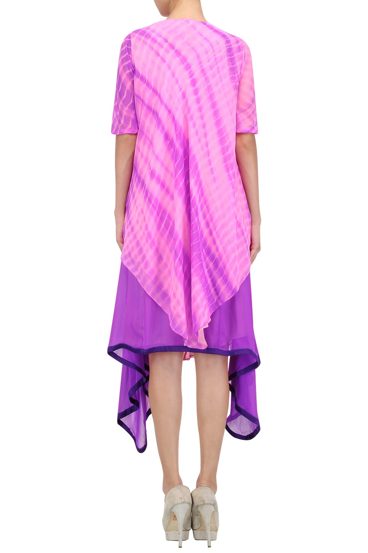 Pink & Purple Shibori Jacket With Omre Drape