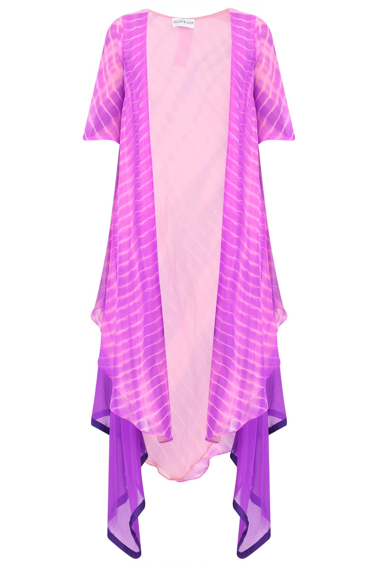 Pink & Purple Shibori Jacket With Omre Drape