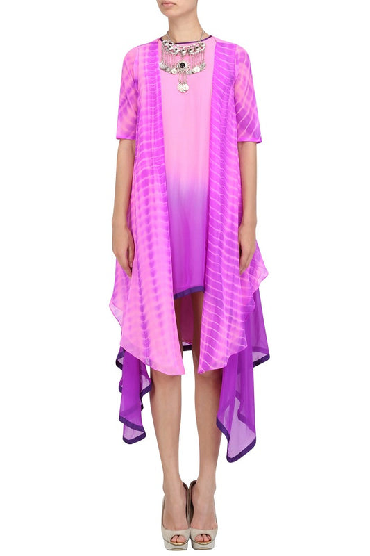 Pink & Purple Shibori Jacket With Omre Drape