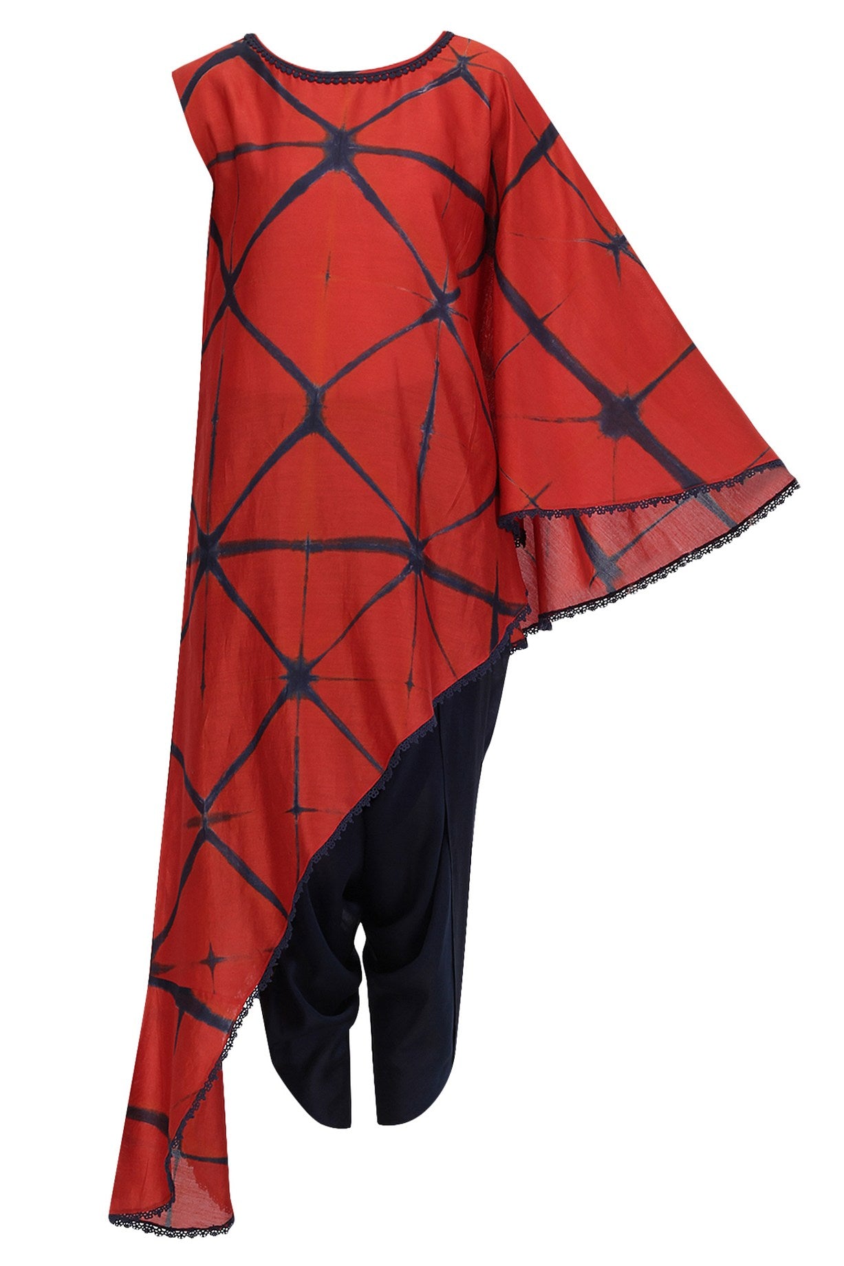 Red & Blue Shibori Shirt With Blue Dhoti