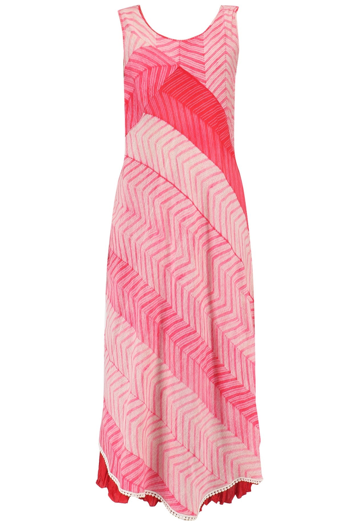 Pink Shibori Shirt With Red Skirt & Neck Piece
